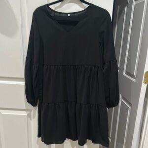 Black Tiered Long Sleeve Dress